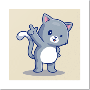 Cute Cat Pointing Posters and Art